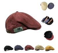 Qosneoun Retro Vintage Street Beret Cap,Peaky Blinders Cap,Men's Flat Adjustable Beret Hats,Paperboy Cap (Red)