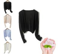 Qosneoun Sun Knit Cardigan Women's Thin Ice Silk Coat Shawl Air-Conditioned Shirt with Slip Skirt, Air Conditioned Shirt (Black)