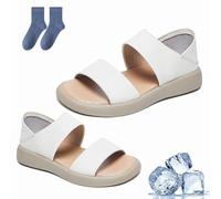 Qosneoun Wearscomfy New Thick Sole Women's Stylish Genuine Leather Sandals, Wearscomfy Sandals, Asaruley Sandals (white, Adult, Women, 4, Numeric, UK Footwear Size System, Medium)