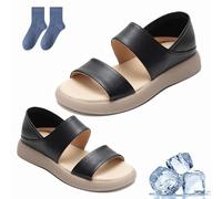 Qosneoun Wearscomfy New Thick Sole Women's Stylish Genuine Leather Sandals, Wearscomfy Sandals, Asaruley Sandals (black, Adult, Women, 5, Numeric, UK Footwear Size System, Medium)