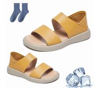 Qosneoun Wearscomfy New Thick Sole Women's Stylish Genuine Leather Sandals, Wearscomfy Sandals, Asaruley Sandals (yellow, Adult, Women, 7, Numeric, UK Footwear Size System, Medium)