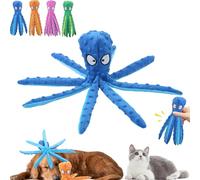 Qosneoun Whiskerspot Octopus Dog Toy, Stuffing Free Octopus Dog Toys, Squeaky Dog Interactive Play Toy with Crinkle Paper for Medium and Large Dogs Playing (Blue)