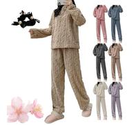 Qosneoun Women Fleece Pyjamas, Fluffy Soft Warm Cosy Loungewear Sets, Quarter Zip Pullover And Wide Leg Pants 2 Pieces Nightwear (Khaki)
