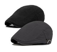 Qossi Newsboy Cap for Men Flat Hats Adjustable Breathable Irish Caps Cabbie Ivy Driving Hunting Sport Golf Outdoor, Dark Grey Black, One size