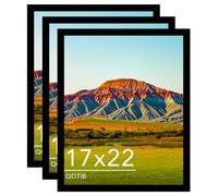 QOTIB 17x22 Picture Frame Black for Wall Mounting Set of 3, Horizontal and Vertical Formats for Wall Hanging, Wood 17x22 Frame, Black, 3 Pack