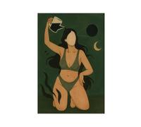 QOTOPGPG Abstract Feminine Energy Surreal Moon & Coffee Ritual Canvas Poster Bedroom Decor Landscape Office Room Decor Gift 20x30inch(50x75cm)