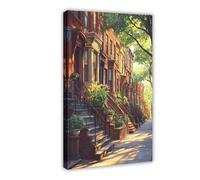 QOTOPGPG Brooklyn Brownstone Row Houses Canvas Poster Bedroom Decor Landscape Office Room Decor Gift 16x24inch(40x60cm)