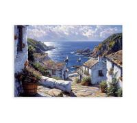 QOTOPGPG Charming Polperro Cornwall, Colorful Harbor Village Painting Canvas Poster Bedroom Decor Landscape Office Room Decor Gift 12x18inch(30x45cm)