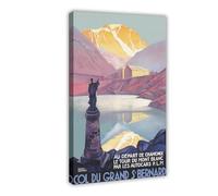 QOTOPGPG Col Du Grand St Bernard Switzerland Vintage Travel Poster Home Decor Wall Art Gift Canvas Poster Wall Art Decor Print Picture Paintings for Living Room Bedroom Decoration 08x12inch(20x30cm)