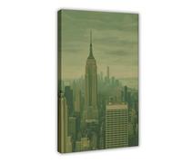 QOTOPGPG Empire State Building - Moody Green New York City Skyline Canvas Poster Bedroom Decor Landscape Office Room Decor Gift 16x24inch(40x60cm)