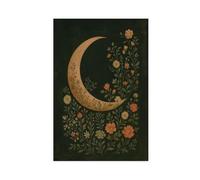 QOTOPGPG Floral Crescent Moon - Dark Folk Botanical Canvas Poster Wall Art Decor Print Picture Paintings for Living Room Bedroom Decoration 12x18inch(30x45cm)