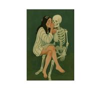 QOTOPGPG Girl Whispering to Skeleton - Dark Surreal Canvas Poster Bedroom Decor Landscape Office Room Decor Gift 20x30inch(50x75cm)