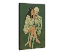 QOTOPGPG Girl Whispering to Skeleton - Dark Surreal Canvas Poster Wall Art Decor Print Picture Paintings for Living Room Bedroom Decoration 16x24inch(40x60cm)