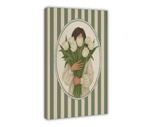 QOTOPGPG Girl with White Tulips - Soft Queer Romantic Art with Canvas Poster Wall Art Decor Print Picture Paintings for Living Room Bedroom Decoration 12x18inch(30x45cm)