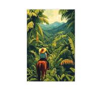 QOTOPGPG Honduran Farmer on Horse Illustration, Tropical Forest Art Print Canvas Poster Bedroom Decor Landscape Office Room Decor Gift 16x24inch(40x60cm)