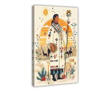 QOTOPGPG Huichol Shaman Illustration, Mexican Indigenous Ritual Canvas Poster Bedroom Decor Landscape Office Room Decor Gift 20x30inch(50x75cm)