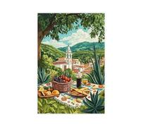 QOTOPGPG Oaxaca Picnic Art Print, Traditional Mexican Food Scene Canvas Poster Bedroom Decor Landscape Office Room Decor Gift 24x36inch(60x90cm)