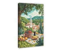 QOTOPGPG Oaxaca Picnic Art Print, Traditional Mexican Food Scene Canvas Poster Bedroom Decor Landscape Office Room Decor Gift 12x18inch(30x45cm)