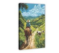 QOTOPGPG Panamanian Farmer on Horse Illustration, Countryside Scene Canvas Poster Wall Art Decor Print Picture Paintings for Living Room Bedroom Decoration 24x36inch(60x90cm)