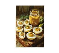 QOTOPGPG Rustic Deviled Eggs with Mustard And Pickles on Wooden Board Canvas Poster Bedroom Decor Landscape Office Room Decor Gift 20x30inch(50x75cm)