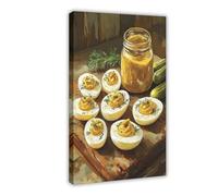 QOTOPGPG Rustic Deviled Eggs with Mustard And Pickles on Wooden Board Canvas Poster Wall Art Decor Print Picture Paintings for Living Room Bedroom Decoration 24x36inch(60x90cm)