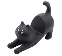 QOTSTEOS Cat Desk Cell Phone Stand, Lazy Bracket Cat Shape Resin Smartphone Holder Mini Mobile Phone Stand Mount for Table Home Office Works(COLOR:black)