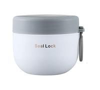 QOTSTEOS Insulated Lunch Box, 600ml Round Metal Stainless Steel Hot Food Bento Boxes, Portable Soup Salad Porridge Thermal Food Flask Jar, for Office School Soup Porridge Salad Sandwich Picnic(White)