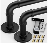 Qouara Curtain Rods for Windows 66 to 144, Black Adjustable Curtain Rods 2 Pack, Wrap Around Blackout Curtain Rod, Heavy Duty Industrial Curtain Rod, 1 Inch Indoor/OutdoorDrapery Pole 66-144"