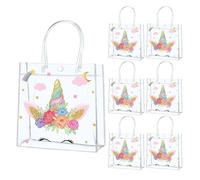 QOUBAI 24Pcs Unicorn Clear PVC Gift Bags With Handles Unicorn Rainbow Goodie Treat Candy Bag Present Wrap Tote Bags for Birthday Party Favors Baby Shower Decoration Supplies 8 x 8 x 3in