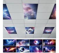 QOUBAI 8PCS Fluorescent Light Covers, 4x2 Feet Magnetic Light Cover Fluorescent Lights Shade Panel Positive Inspirational Ceiling Lights Filters for Office Classroom Home Drop Ceiling(Galaxy)