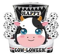 QOUBAI Halloween Trunk or Treat Car Decorations Kit - Happy Cow-loween Backdrop Farmhouse Milk Cow Banners for SUV Archway Garage Door Photo Booth Backgrounds Halloween Party Supplies Easy to Assemble