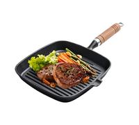 Qoukonao Grill Skillet - Nonstick Grill Skillet with Wooden Handle | Ergonomic Heat Resistant Cooking Griddle, Multifunctional Kitchen Cookware Frying Pot for Sandwiches Burgers Bacon
