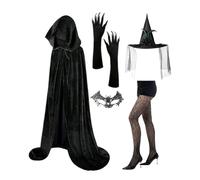 Qoukonao Women's Witch Costumes | Witch Hat Set - Gothic Hat Gloves Lace Masque Socks for Halloween Cosplay Steampunk Festival Party Role Play Stage Performance