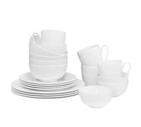 QOUTIQUE Bone China Dinnerware, 20PC Set, Service for 4, White Embossed, stripe, Microwave Safe, Translucent, Elegant giftware, Dish set, Essential Home, Kitchen Dishes, Dinner Set