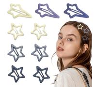 QOWUXHZ 6 x star hair clips and 3 x meteore hair clips, silver Y2K hair accessories, pentagram hair clips for girls and women