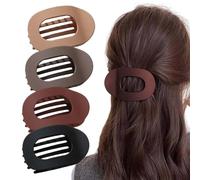 QOWUXHZ Pack of 4 Flat Hair Clips for Women Strong Hold Women's Hair Clips Women's Matte Large Hair Clip for Thin and Thick Hair Curved Design for Lying Down Black Brown Wine Red Khaki