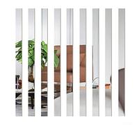 QOXEZY 10pcs Mirror Tiles,Long Strip Acrylic Mirror Stickers,DIY Self Adhesive Wall Mirror Stickers for Home Living Room Bedroom Decoration