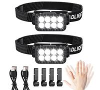 QOXEZY 2-Pack Rechargeable LED Head Torch with Motion Sensor & 5 Modes | Wave your hand to switch modes hands-free, camping, cycling, and repairs without removing gloves.