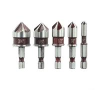 QOXEZY 5Pcs Drill Bit With 1Pcs Box Set, 1/4, 3/8, 1/2, 5/8, 3/4 Inch Counter Sink Drill Bits, 82 Degree Countersink Drill Bit Set For Plywood, Aluminum, Copper