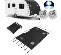 QOXEZY Caravan Towing Cover 86.61"x68.90" with Reflective Safety Strips and Lights | 210D for DURABLE Material for All-Season Protection against Snow Rain Dust