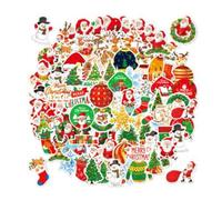 QOXEZY Christmas Stickers 100pcs, Shiny Holographic Waterproof Holiday Party Decoration for Gifts, Boxes, Tablets - Multicolor Craft Glitter Vinyl with Removable Adhesive