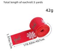 QOXEZY Christmas Tree Decor Ribbon 5 Yards x 5 cm, Reindeer Print Fabric Gift Wrapping Ribbon for Holiday Present Decoration, Festive Red Pink Blue Gray