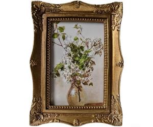 QOXEZY Classic for FRENCH Design Resin Picture Frame Set Vintage Wall Hanging Decor Featuring Floral and Bird Patterns for Home Living Space Gold Tone Five Piece Set(1)