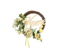 QOXEZY Easter Wreath with Bunny Eggs Roses 13.8 Inch Plastic Silk