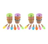 QOXEZY Ice Cream Serving Accessories Set, Waffle Texture Bowls and Matching Cone Spoons, Plastic for Dessert, Snack Portions, Ice Cream Yogurt Fruit(12)