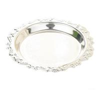 QOXEZY Metal Cake Tray, Electroplated Iron Serving Tray for Tea Time, Dessert Presentation, Chinoiserie Hand-Painted Motif, Artisan Dining Table Centerpiece for Family Gathering Catering(Silver)