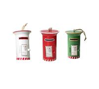 QOXEZY Mini Metal Mailbox Ornament for Christmas Tree - Festive Holiday Decor in Green, White, Red - 6.5 x 6.5 x 10 cm Vintage Tin Postbox with Opening Door, Perfect for Home & Seasonal D