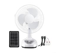 QOXEZY Rechargeable Solar Powered Fan, 12 Inch Shaking Head Night Light Function, 3 2 Lighting Modes with Solar Panel for Camping, Power Outages, Outdoor Tent