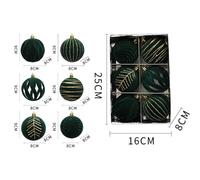 QOXEZY Wine Red & Green Flocking Christmas Ball Ornaments 8 cm - 6 Pack Festive Tree Decor for Holiday, Wedding, Home & Garden