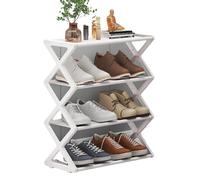 QOXEZY X-Shaped Ladder Shoe Rack for Home, Multi-Layer Space-Saving Storage Organizer, Easy to Assemble, Sturdy PP and Stainless Steel Construction, for Dorm, Entryway, Bedroom (White)